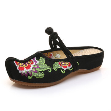 Nous taille 5-10 femmes broderie floral décontracté slip sur chaussures plates pantoufle