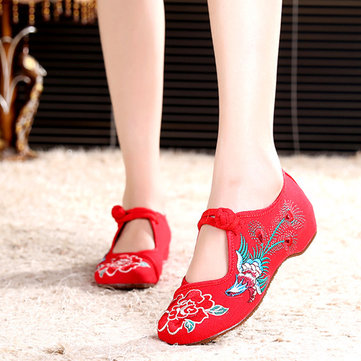 Chinois fleur brodée mocassins chaussures plates de lin