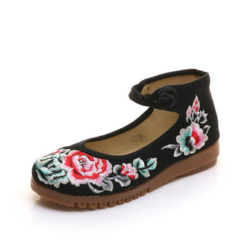 Mary janes fleur brodée chinoise décontractée boucle plate chaussures