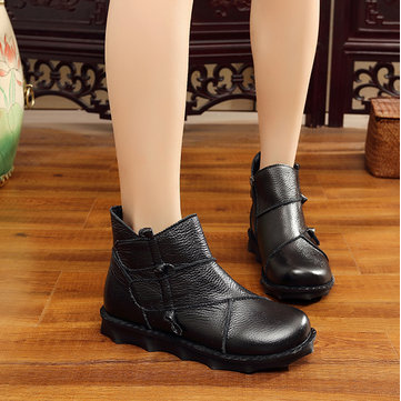 Femmes en cuir véritable confortable Sofe Sole Zipper Ankle Short Boots