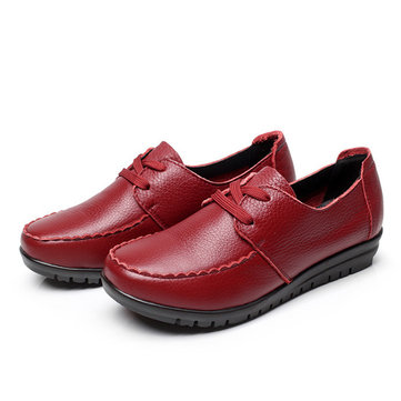 Grande taille de cuir de couleur pure douce jusqu'à lacet rond chaussures plates loafer