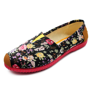 Femmes mocassins fleur Slip On Tissu Casual Flats