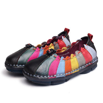 Coloré chaussures plates femmes en cuir soft orteil rond slip occasionnel sur les mocassins