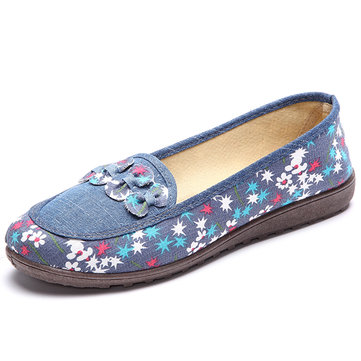 Semelle souple florale bout rond slip casual sur mocassins plats pour femmes